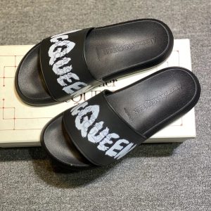 Alexander Wang Black Graffiti Logo Pool Slide Sandals