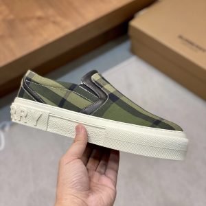 Burberry Green Check Slip-On Sneakers White Platform Sole
