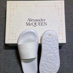 Alexander McQueen White Logo Embossed Pool Slide Sandals