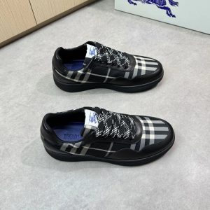 Burberry Check Black Leather Low Top Casual Sneakers