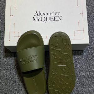 Alexander McQueen Olive Green Logo Slide Sandals