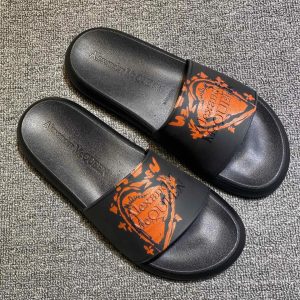 Alexander McQueen Black Orange Skull Logo Slide Sandals